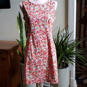 Sag Harbor Dress red green floral vintage size 8P